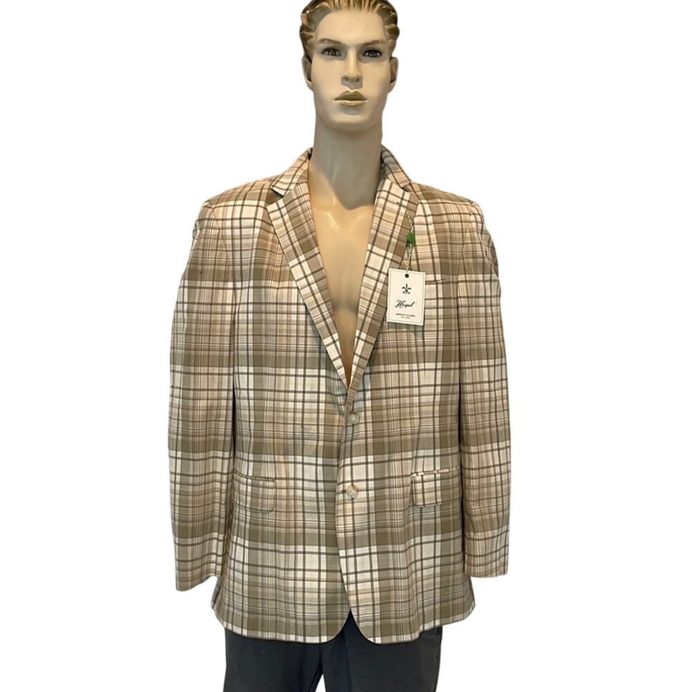 Haspel Tailored Men’s Blazer Classic Jacket Gray Plaid NWT Cotton  Size 44L